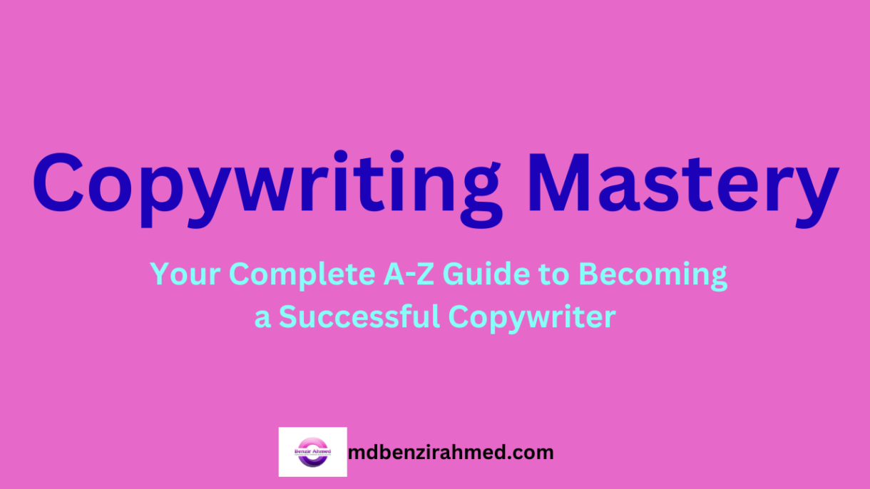 "Copywriting Mastery: Your Complete A-Z Guide to Becoming a Successful Copywriter displayed on a bold red background with blue and white text."